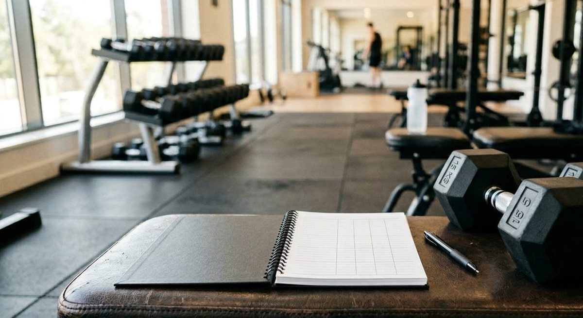 Training log notes beside a gym session